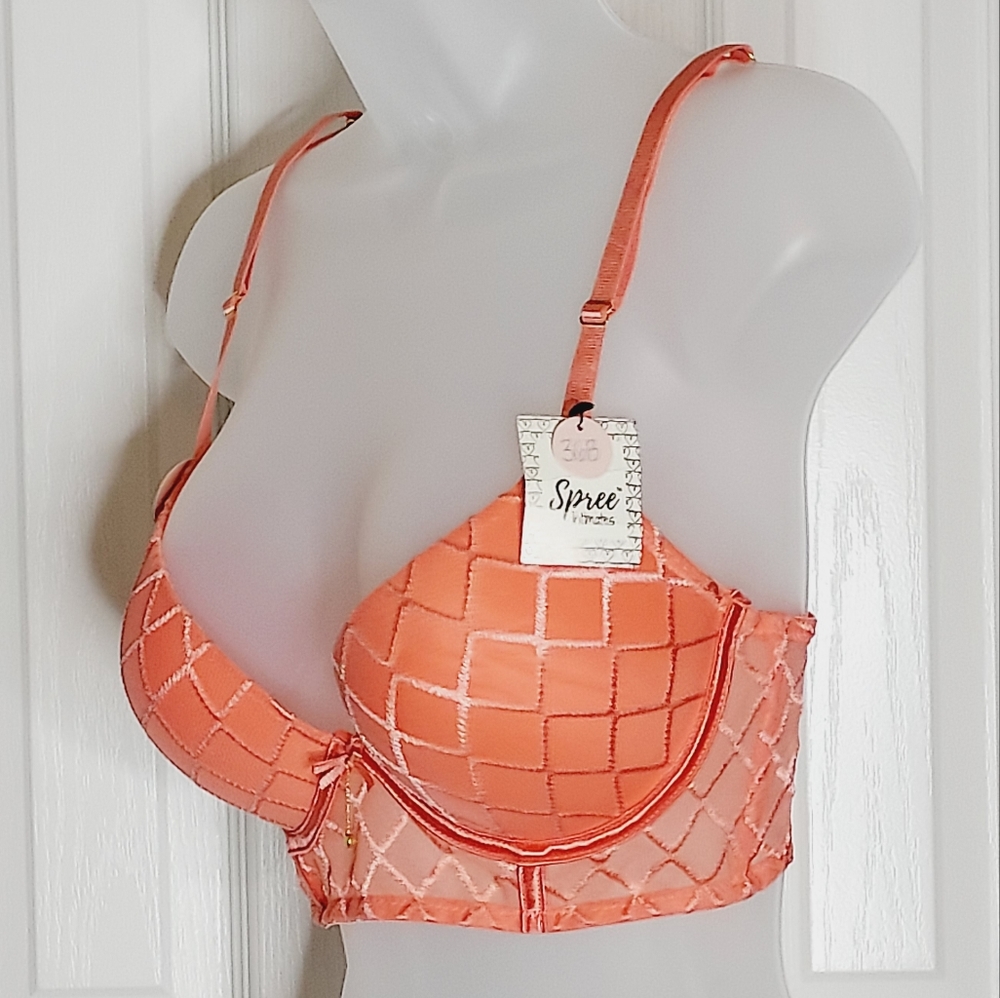 Spree Intimates NEW! orange embroidered mesh design push-up bra 🤍36B
